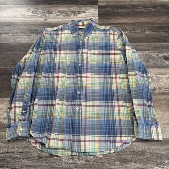 Ralph Lauren Green Blue Tartan Mens L Multi Pony Cotton Oxford Button Down Shir2 - Picture 2 of 10